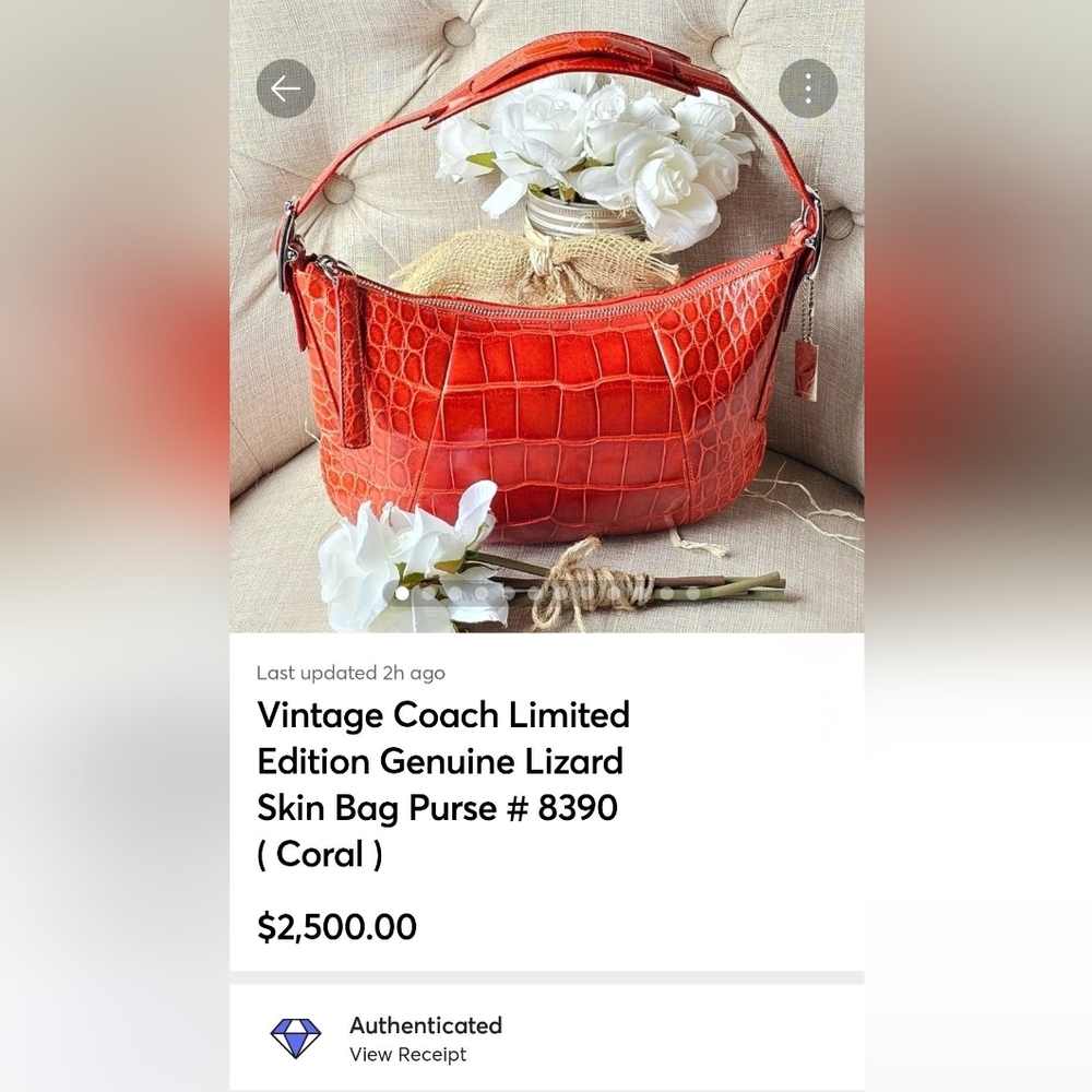 Vintage Coach Limited Edition Genuine Lizard Skin Bag Purse # 8390 ( Coral ) - Picture 16 of 16